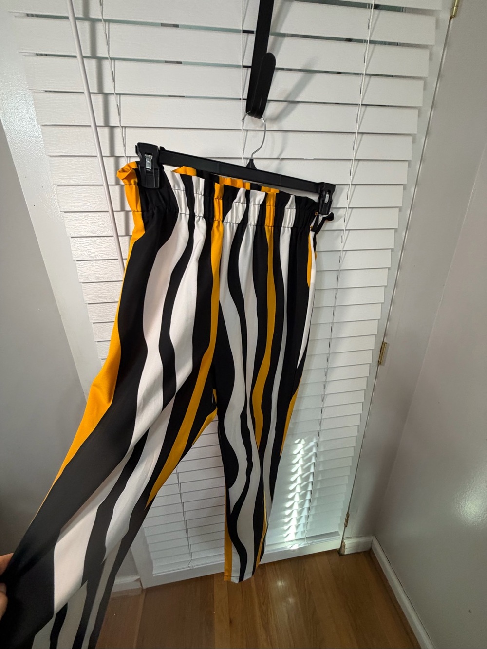 Bold Vertical Stripe High-Waist Pants - Yellow, Black & White
